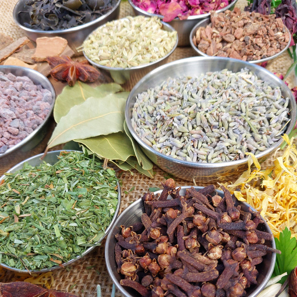 20ml Glass Jars of Herbs, Barks, Flowers, Resins, Salts, Seeds 67 Varieties