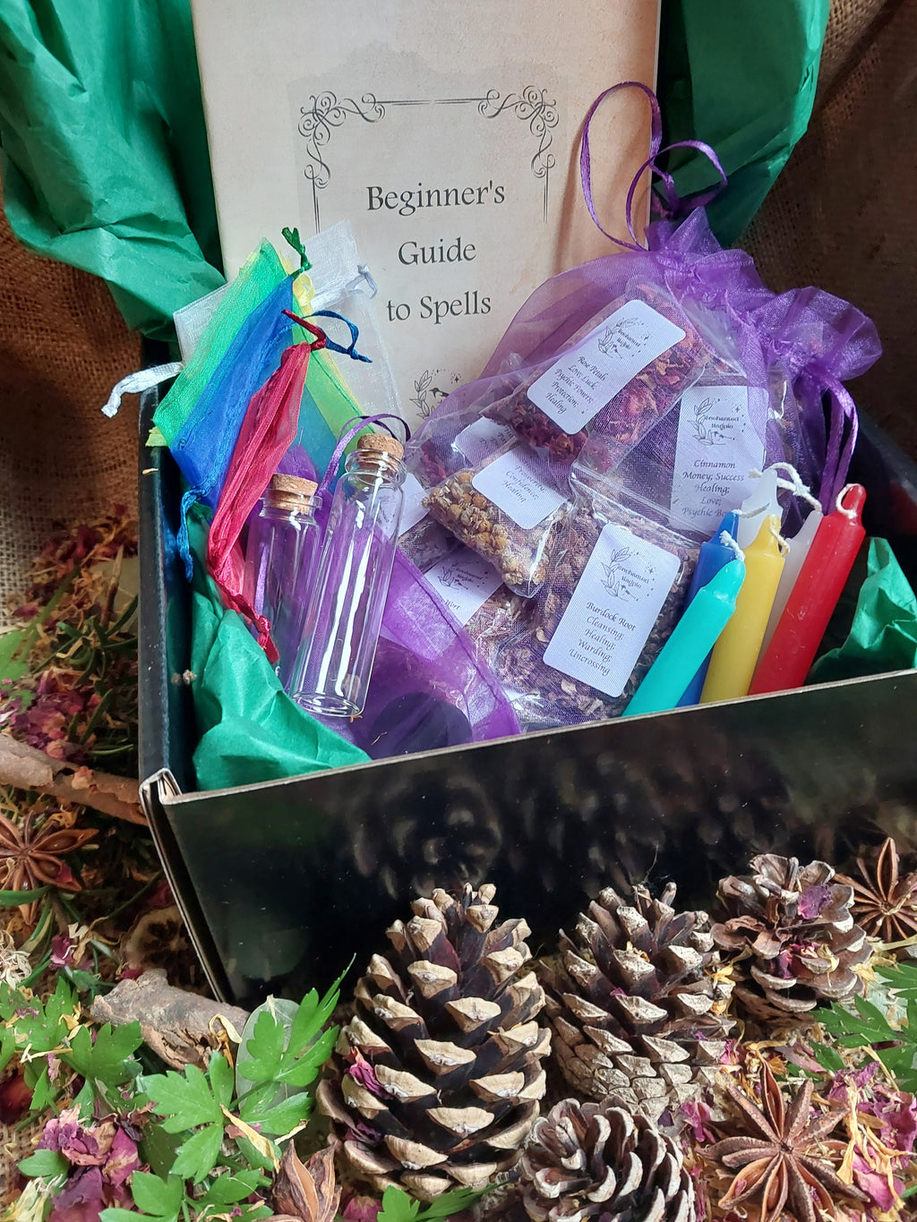 Witch Starter Kit  20 Herbs, Beginner's Guide, Candles, Spoon, Jars & Bags