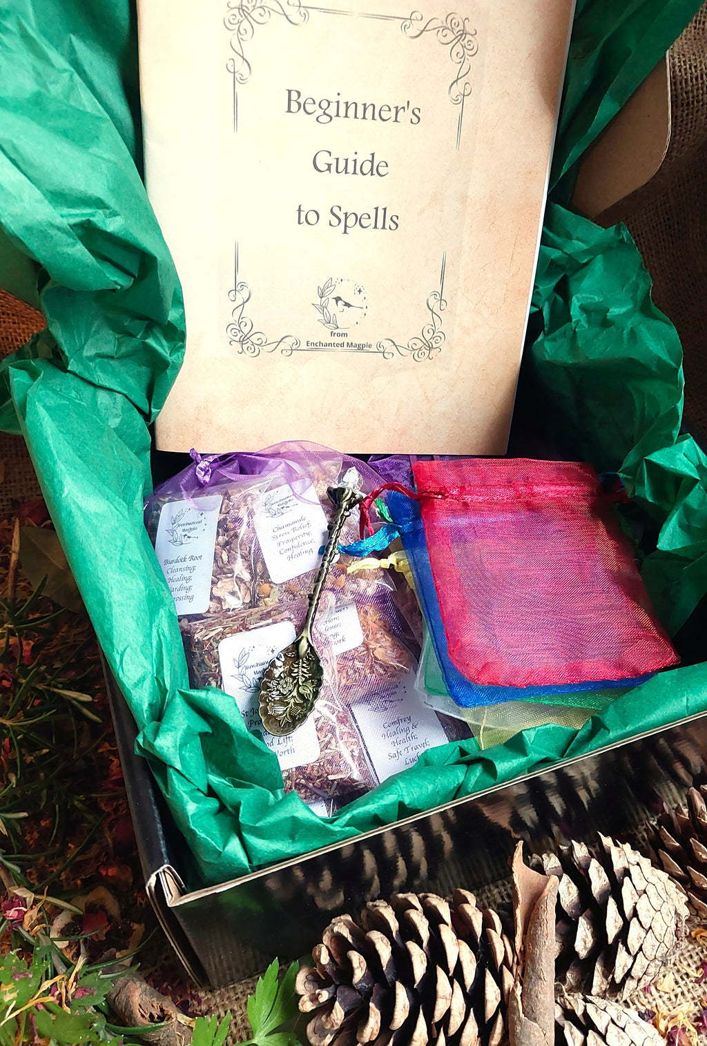 Witch Starter Kit  20 Herbs, Beginner's Guide, Candles, Spoon, Jars & Bags